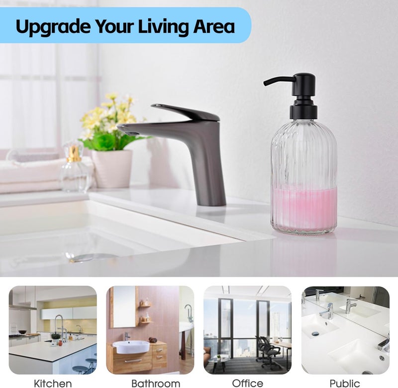 Leetcp 16Oz Bathroom Glass Soap Dispenser with Black Rust Proof Pump,Premium Kitchen Soap Dispenser with Vertical Stripe, Lotion Dish Dispenser for Modern Home Decor, Countertop, Hotel - Image 4
